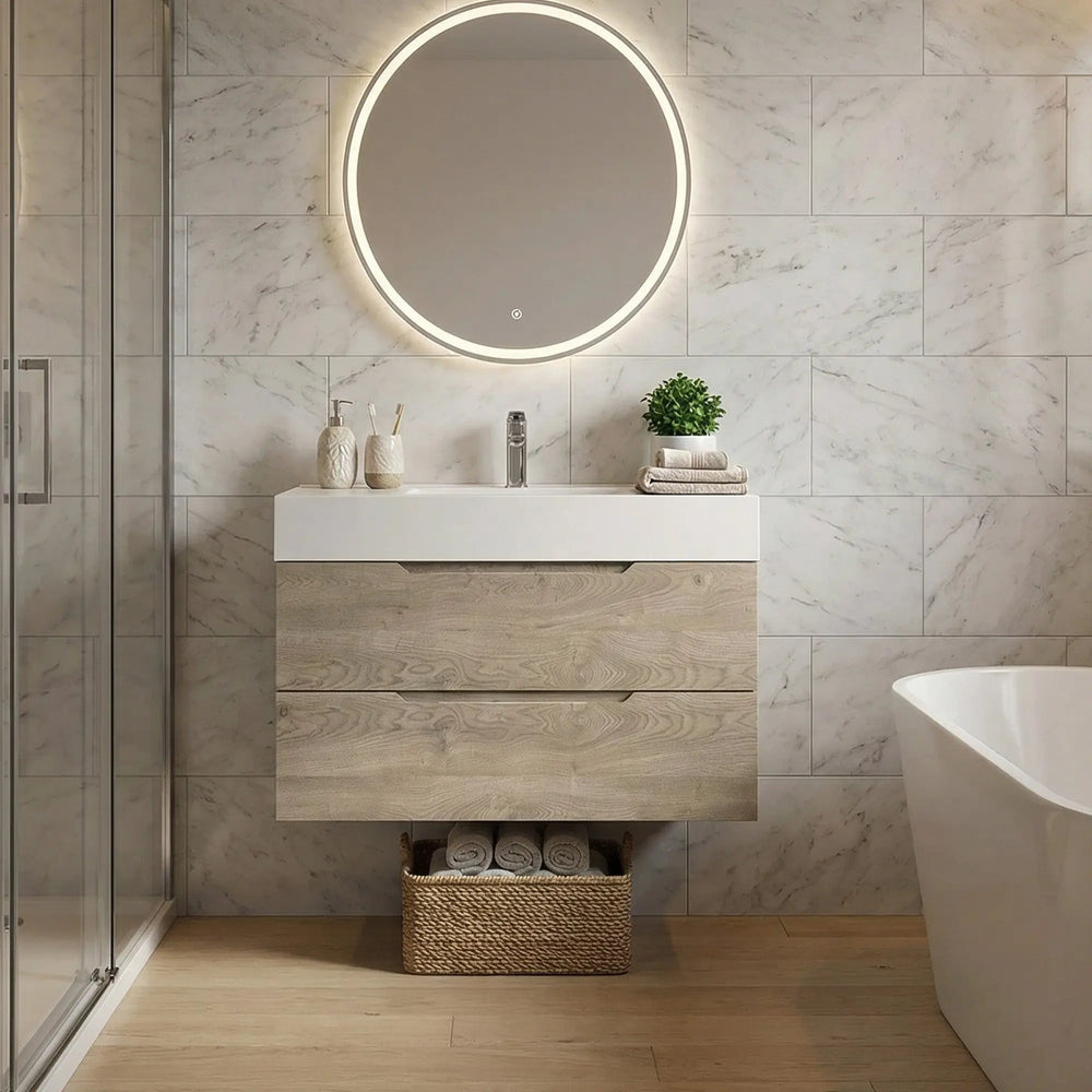 Combo-T 32'' Floating Single Vanity with Gloss white Resin Stone Sink TONA Bathroom Furniture