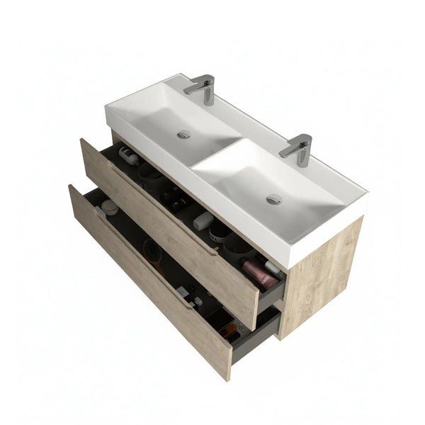 Combo-T 48'' Floating Double Vanity with Gloss white Resin Stone Sink TONA Bathroom Furniture