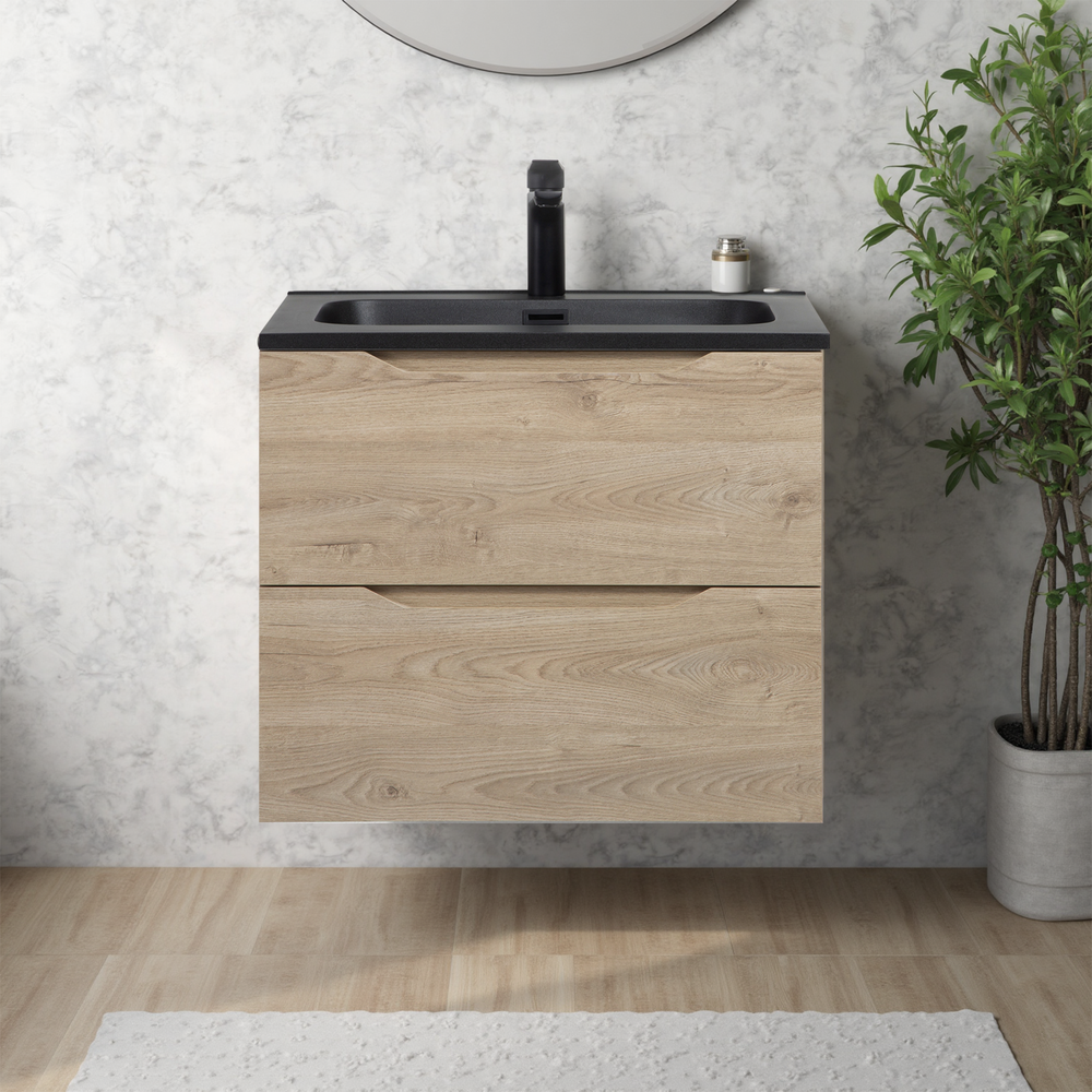 Combo 24'' Floating Single Vanity with Matte Black Countertop TONA Bathroom Furniture
