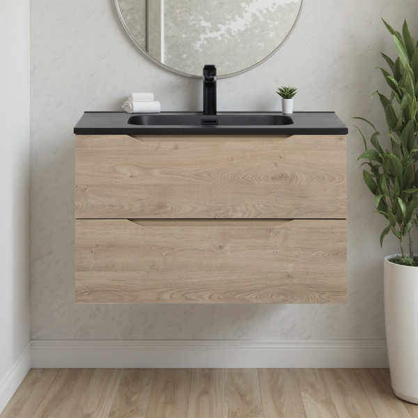 Combo 32'' Floating Single Vanity with Matte Black Countertop TONA Bathroom Furniture