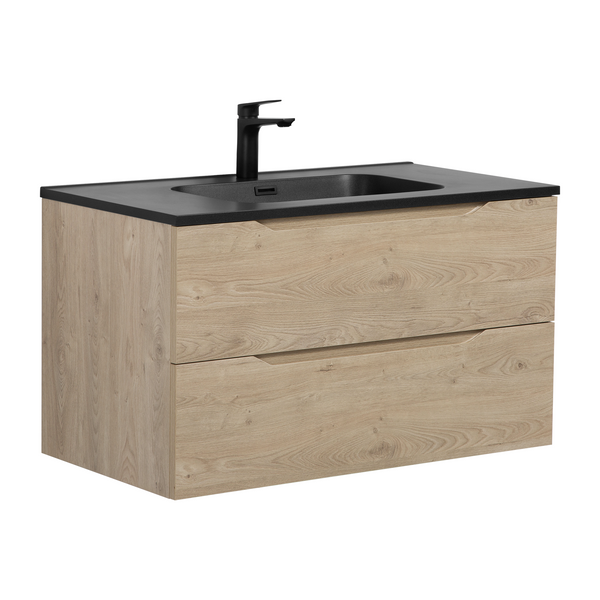 Combo 36'' Floating Single Vanity with Matte Black Countertop TONA Bathroom Furniture