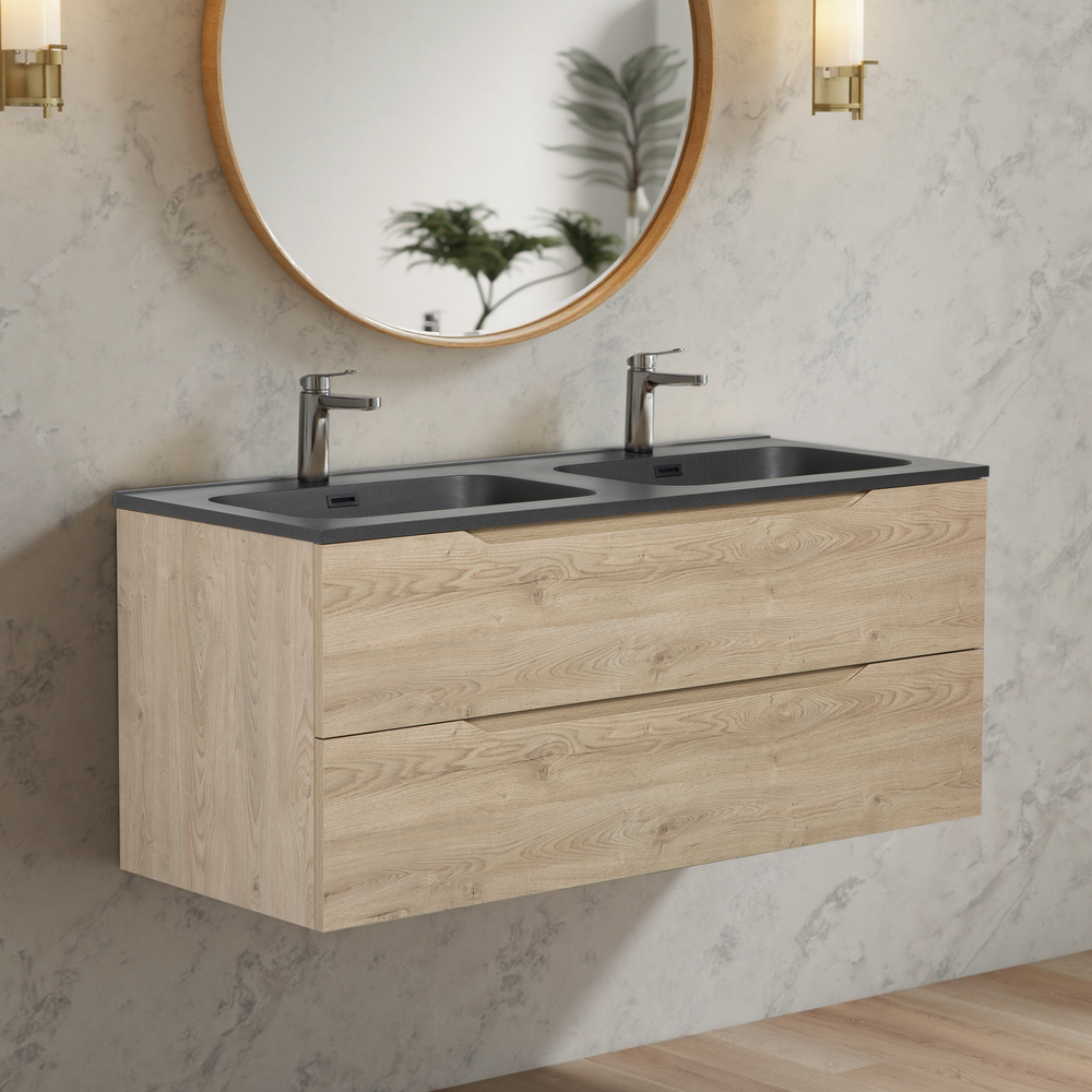 Combo 48'' Floating Double Vanity with Matte Black Countertop TONA Bathroom Furniture
