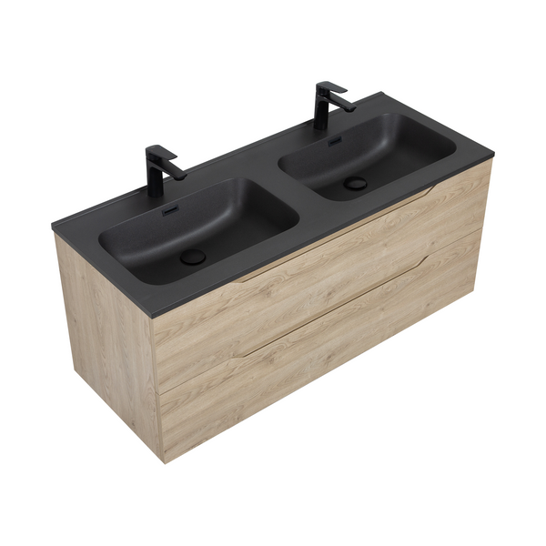 Combo 48'' Floating Double Vanity with Matte Black Countertop TONA Bathroom Furniture