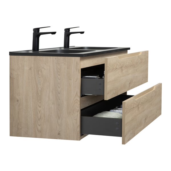 Combo 48'' Floating Double Vanity with Matte Black Countertop TONA Bathroom Furniture