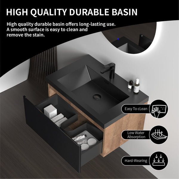 Crius 30'' Black Floating Single Vanity with Black Quartz Countertop TONA Bathroom Furniture
