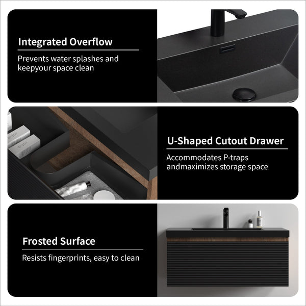 Crius 36'' Black Floating Single Vanity with Black Quartz Countertop TONA Bathroom Furniture