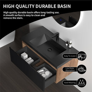 Crius 36'' Black Floating Single Vanity with Black Quartz Countertop TONA Bathroom Furniture