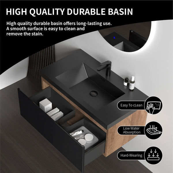 Crius 36'' Black Floating Single Vanity with Black Quartz Countertop TONA Bathroom Furniture