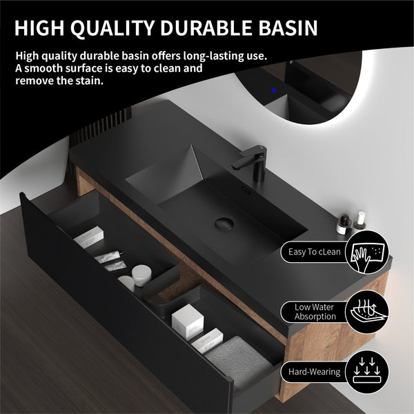 Crius 48'' Black Floating Single Vanity with Black Quartz Countertop TONA Bathroom Furniture