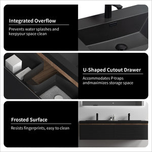 Crius 60'' Black Floating Double Vanity with Black Quartz Countertop TONA Bathroom Furniture