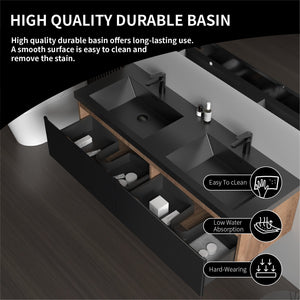 Crius 60'' Black Floating Double Vanity with Black Quartz Countertop TONA Bathroom Furniture