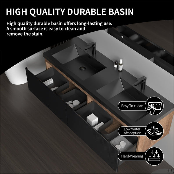 Crius 60'' Black Floating Double Vanity with Black Quartz Countertop TONA Bathroom Furniture