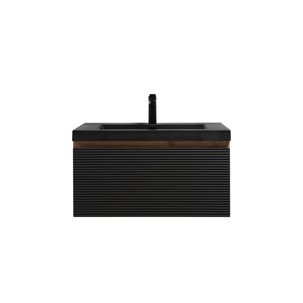 Crius 30'' Black Floating Single Vanity with Black Quartz Countertop TONA Bathroom Furniture