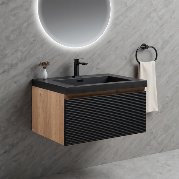 Crius 30'' Black Floating Single Vanity with Black Quartz Countertop TONA Bathroom Furniture