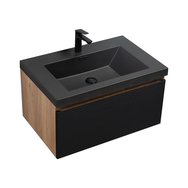 Crius 30'' Black Floating Single Vanity with Black Quartz Countertop TONA Bathroom Furniture