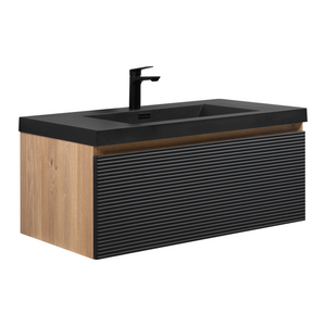 Crius 36'' Black Floating Single Vanity with Black Quartz Countertop TONA Bathroom Furniture