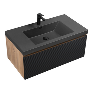 Crius 36'' Black Floating Single Vanity with Black Quartz Countertop TONA Bathroom Furniture