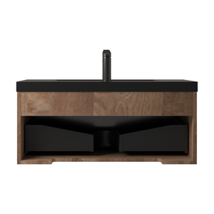 Crius 36'' Black Floating Single Vanity with Black Quartz Countertop TONA Bathroom Furniture