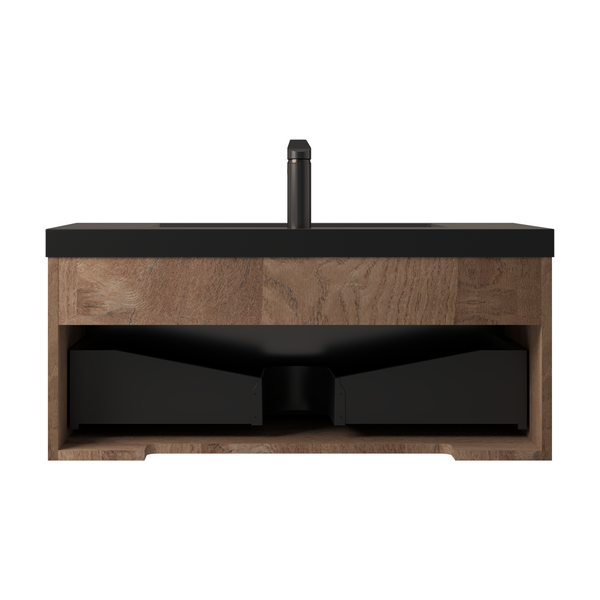 Crius 36'' Black Floating Single Vanity with Black Quartz Countertop TONA Bathroom Furniture