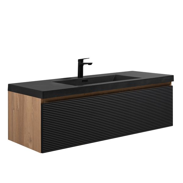 Crius 48'' Black Floating Single Vanity with Black Quartz Countertop TONA Bathroom Furniture