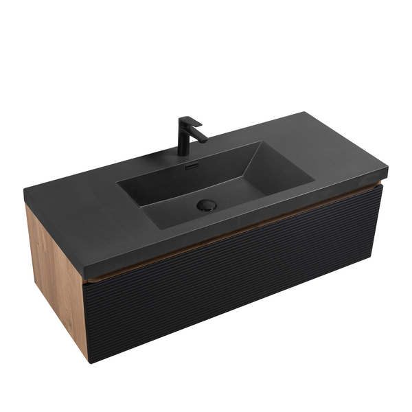 Crius 48'' Black Floating Single Vanity with Black Quartz Countertop TONA Bathroom Furniture