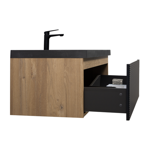 Crius 48'' Black Floating Single Vanity with Black Quartz Countertop TONA Bathroom Furniture