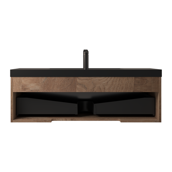 Crius 48'' Black Floating Single Vanity with Black Quartz Countertop TONA Bathroom Furniture
