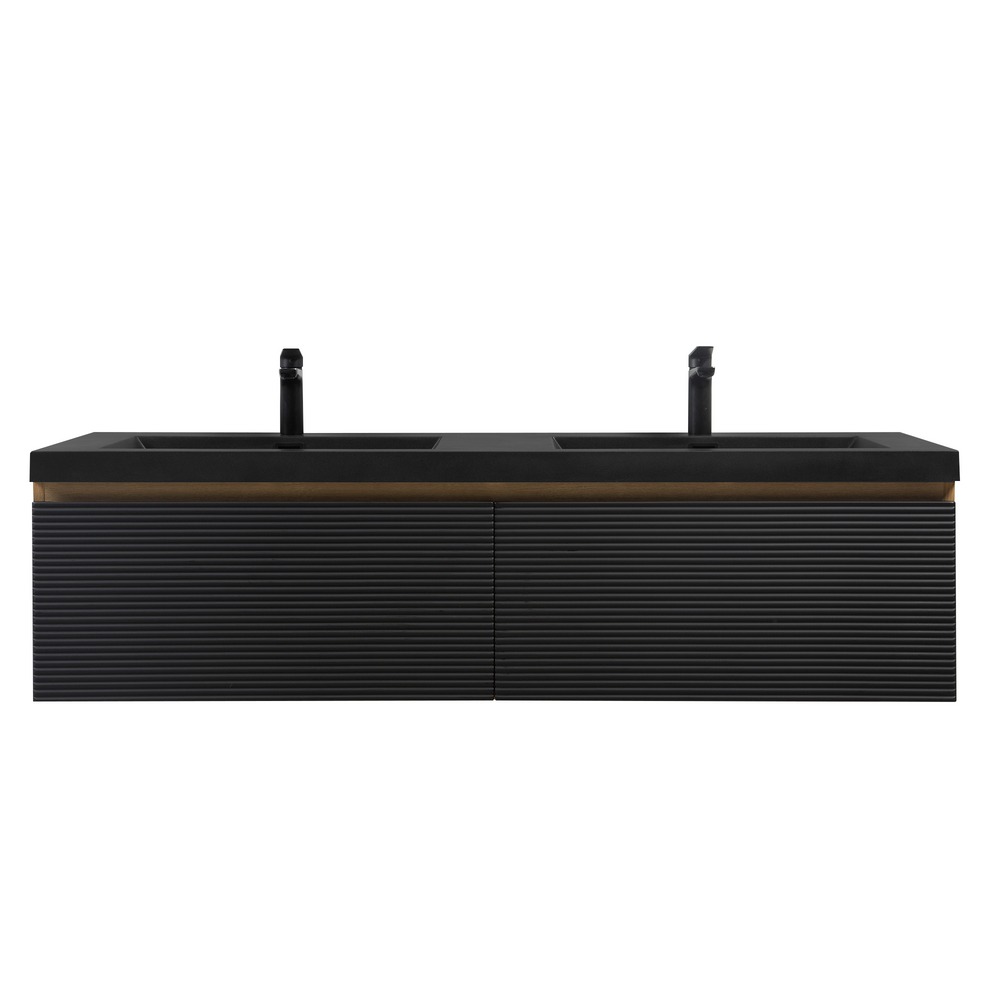 Crius 60'' Black Floating Double Vanity with Black Quartz Countertop TONA Bathroom Furniture