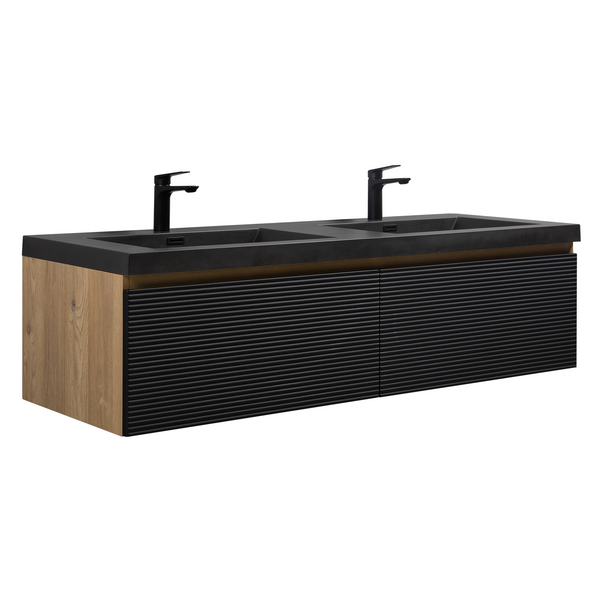 Crius 60'' Black Floating Double Vanity with Black Quartz Countertop TONA Bathroom Furniture