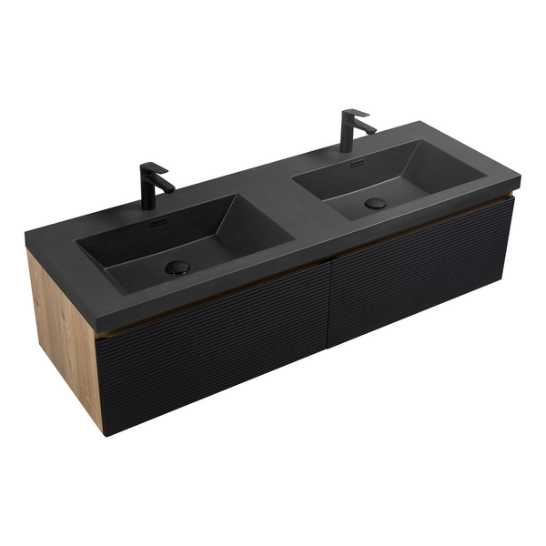 Crius 60'' Black Floating Double Vanity with Black Quartz Countertop TONA Bathroom Furniture