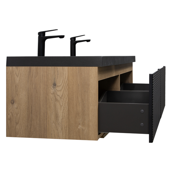 Crius 60'' Black Floating Double Vanity with Black Quartz Countertop TONA Bathroom Furniture