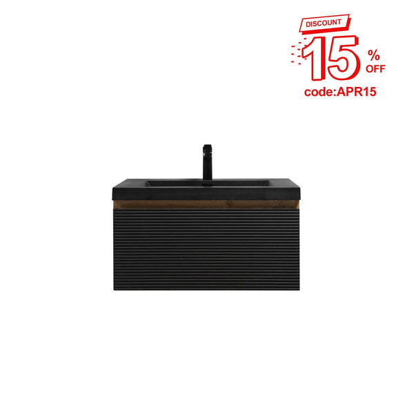 Crius 30'' Black Floating Single Vanity with Black Quartz Sands Countertop TONA Bathroom Furniture