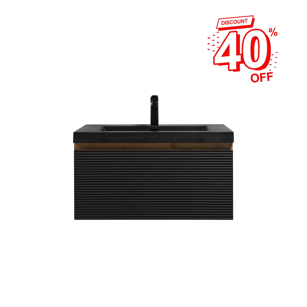 Crius 30'' Black Floating Single Vanity with Black Quartz Sands Countertop TONA Bathroom Furniture