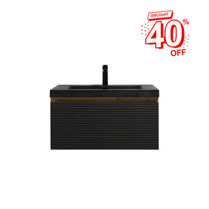 Crius 30'' Black Floating Single Vanity with Black Quartz Sands Countertop TONA Bathroom Furniture