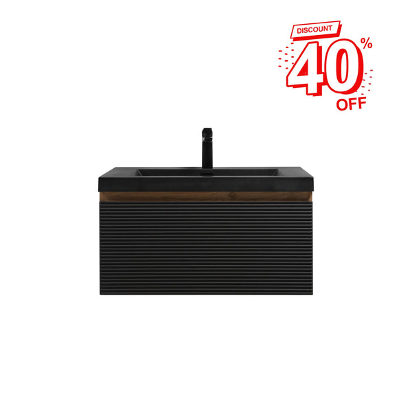 Crius 30'' Black Floating Single Vanity with Black Quartz Sands Countertop TONA Bathroom Furniture