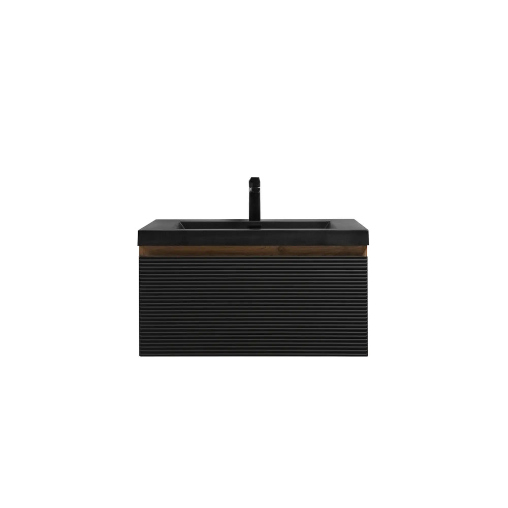 Crius 30'' Black Floating Single Vanity with Black Quartz Sands Countertop TONA Bathroom Furniture