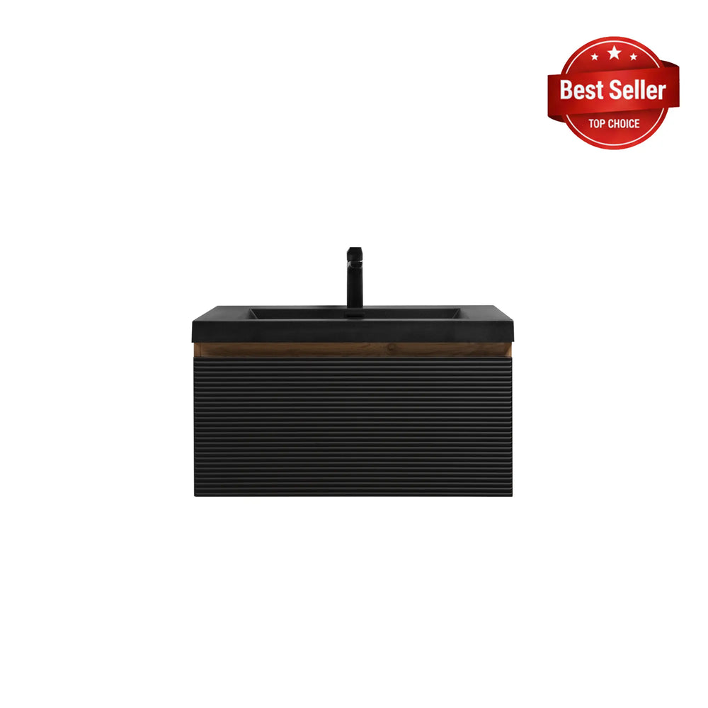 Crius 30'' Black Floating Single Vanity with Black Quartz Sands Countertop TONA Bathroom Furniture