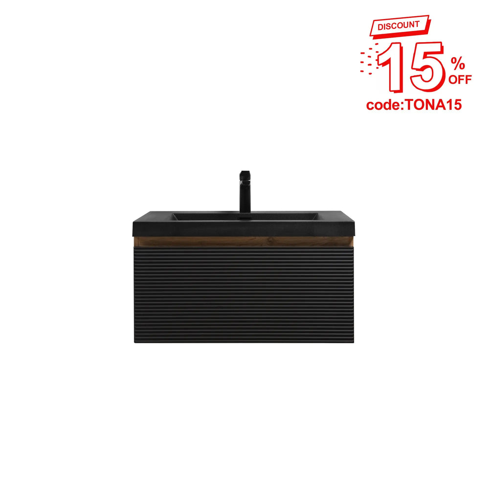 Crius 30'' Black Floating Single Vanity with Black Quartz Sands Countertop TONA Bathroom Furniture