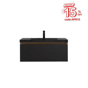 Crius 36'' Black Floating Single Vanity with Black Quartz Sands Countertop TONA Bathroom Furniture