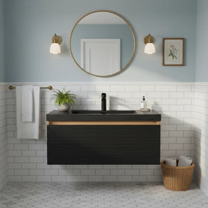 Crius 36'' Black Floating Single Vanity with Black Quartz Sands Countertop TONA Bathroom Furniture