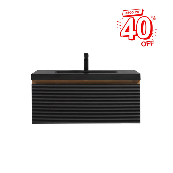 Crius 36'' Black Floating Single Vanity with Black Quartz Sands Countertop TONA Bathroom Furniture