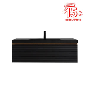 Crius 48'' Black Floating Single Vanity with Black Quartz Sands Countertop TONA Bathroom Furniture