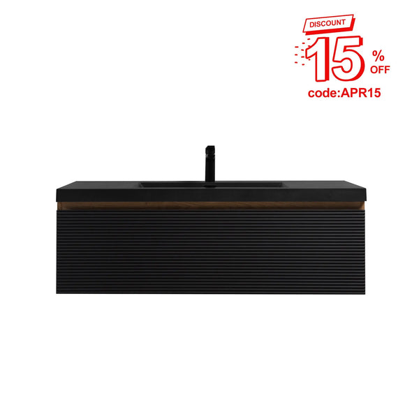 Crius 48'' Black Floating Single Vanity with Black Quartz Sands Countertop TONA Bathroom Furniture