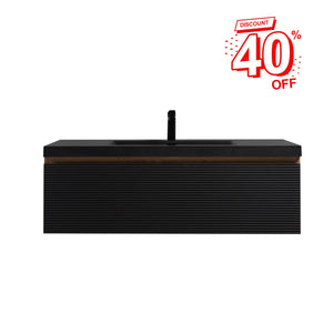 Crius 48'' Black Floating Single Vanity with Black Quartz Sands Countertop TONA Bathroom Furniture