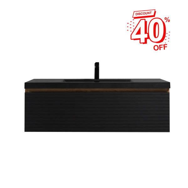 Crius 48'' Black Floating Single Vanity with Black Quartz Sands Countertop TONA Bathroom Furniture