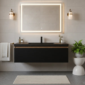 Crius 48'' Black Floating Single Vanity with Black Quartz Sands Countertop TONA Bathroom Furniture