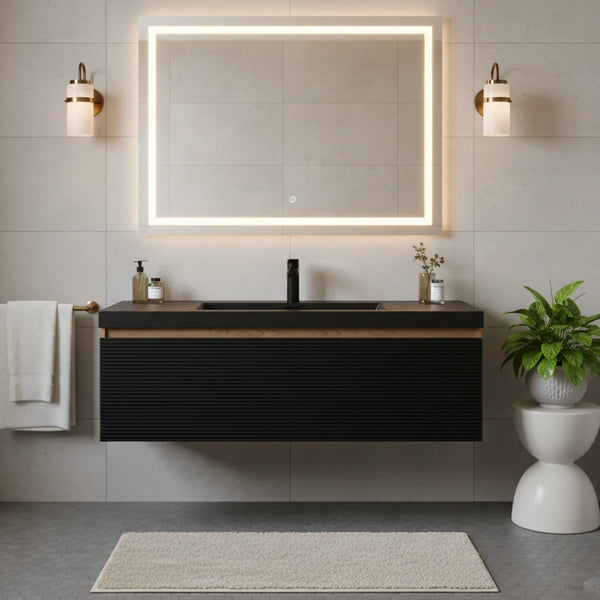 Crius 48'' Black Floating Single Vanity with Black Quartz Sands Countertop TONA Bathroom Furniture