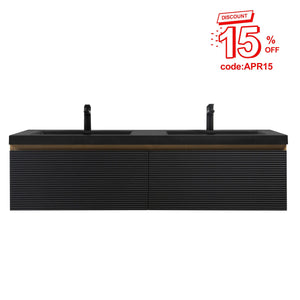 Crius 60'' Black Floating Double Vanity with Black Quartz Sands Countertop TONA Bathroom Furniture