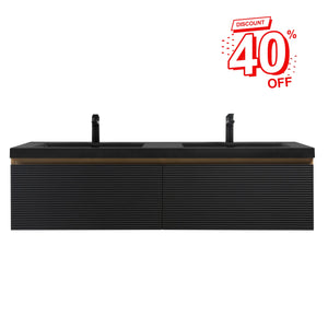 Crius 60'' Black Floating Double Vanity with Black Quartz Sands Countertop TONA Bathroom Furniture