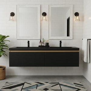 Crius 60'' Black Floating Double Vanity with Black Quartz Sands Countertop TONA Bathroom Furniture